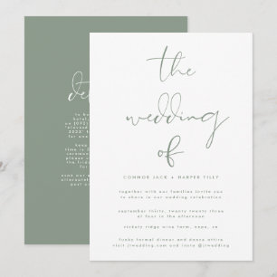 Modern Sage Green Extra Details Info on Back Invitation