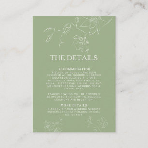 Modern Sage Green Floral Botanical Wedding Details Enclosure Card