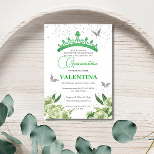 modern Sage Green Floral Butterflies Quinceañera Invitation