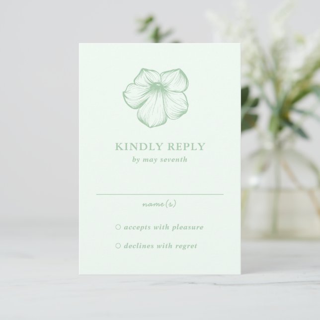 Modern Sage Green Floral Elegant Wedding RSVP Card (Standing Front)