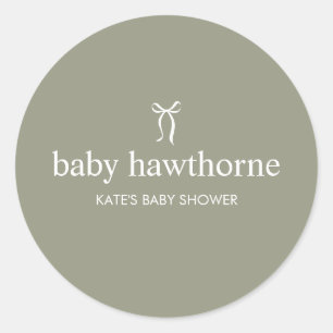 Modern Sage Green Gender Neutral Baby Shower Classic Round Sticker