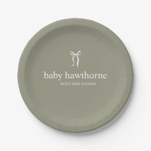 Modern Sage Green Gender Neutral Baby Shower Paper Plate