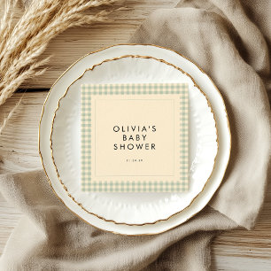 Modern Sage Green Gingham Baby Shower Collection Napkin