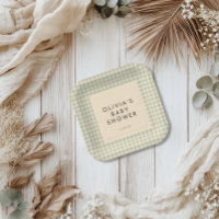 Modern Sage Green Gingham Baby Shower Collection