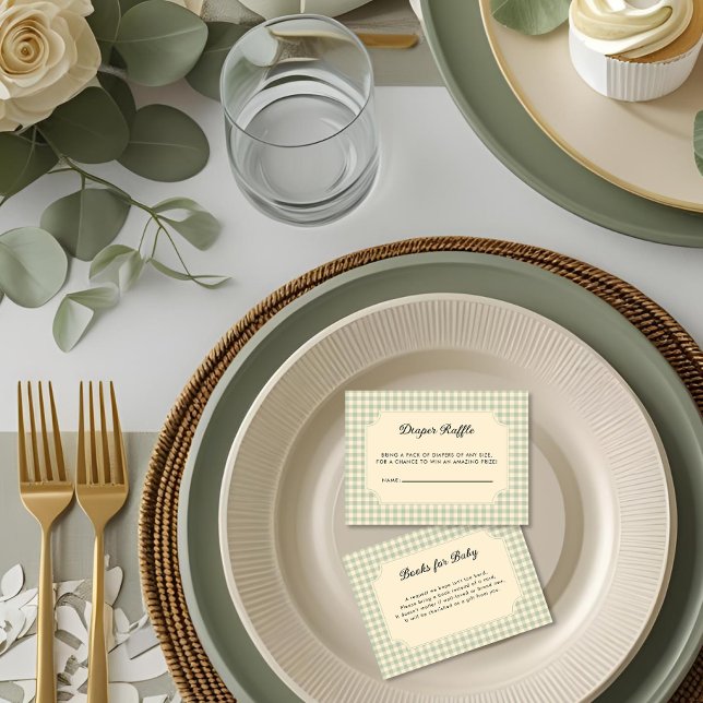 Modern Sage Green Gingham Baby Shower Enclosure  (Baby Shower Enclosure cards )