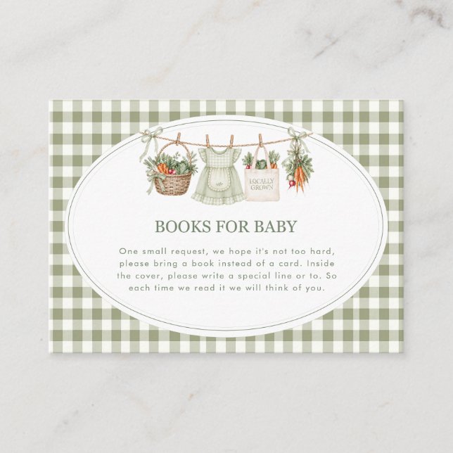 Modern Sage Green Gingham Baby Shower Enclosure  Card (Front)