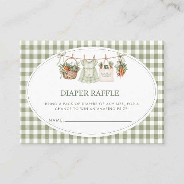 Modern Sage Green Gingham Baby Shower Enclosure  Card (Front)