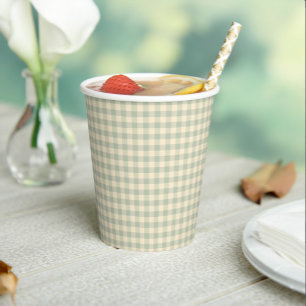 Modern Sage Green Gingham Baby Shower  Paper Cups