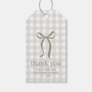 Modern Sage Green Gingham Baby Shower Thank You Gift Tags