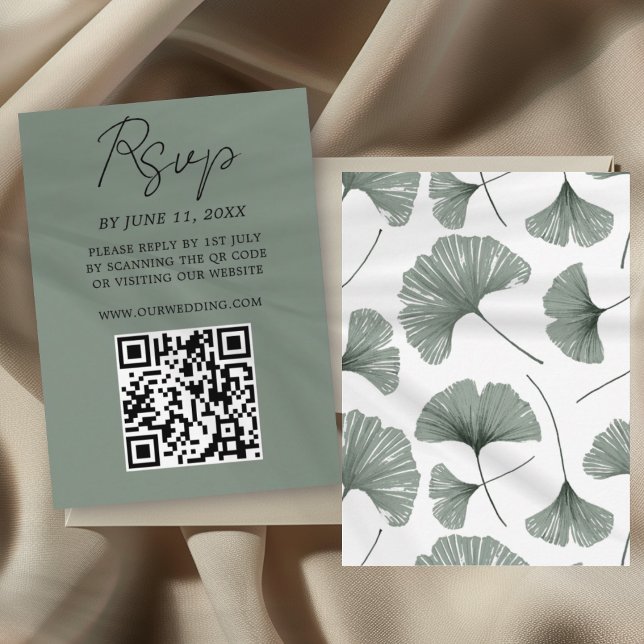 Modern Sage Green Ginkgo Leaf Wedding RSVP Card (Creator Uploaded)
