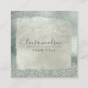Modern Sage Green Glitter Script Signature Square Business Card