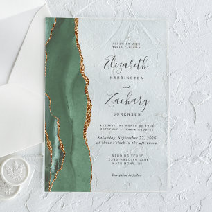 Modern Sage Green Gold Agate Wedding Acrylic Invitations