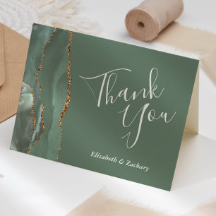 Modern Sage Green Gold Agate Wedding Thank You Card