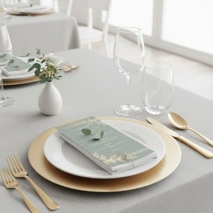 Modern Sage Green Gold Botanical Wedding Menu