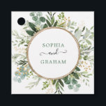 Modern Sage Green Gold Eucalyptus Wedding Party Favour Tags<br><div class="desc">These classy favour tags feature beautiful watercolor greenery in green and gold complimented with modern and stylish lettering. Use the template fields to add your own wording. Please click the "Customise Further" button to re-arrange elements if required.</div>
