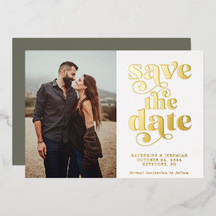 Modern Sage Green Gold Foil Photo Save the Date