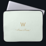 Modern Sage Green Gold Script Monogram Laptop Sleeve<br><div class="desc">A modern,  elegant monogram design with gold handwritten minimalist script typography and sans serif block typography on an elegant pale pastel Sage Green background. The monogram and name can be easily personalised.</div>