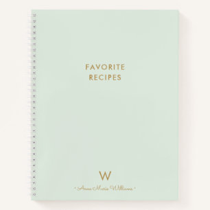 Modern Sage Green Gold Script Monogram Notebook