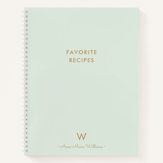 Modern Sage Green Gold Script Monogram Notebook (Front)