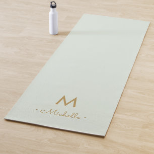 Modern Sage Green Gold Script Monogram Yoga Mat