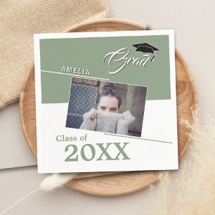 Modern Sage Green Graduate Photo Graduation Party  Napkin
