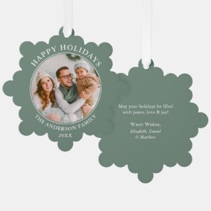 Modern Sage Green Happy Holidays Photo Tree Decoration Card