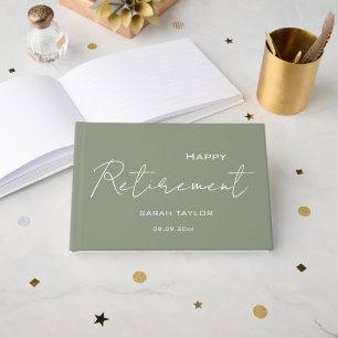 Modern Sage Green Happy Retirement Personalised  Guest Book