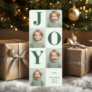 Modern Sage Green JOY Vertical Photo Christmas