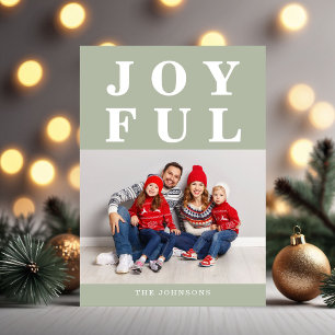 Modern Sage Green Joyful Photo Christmas Holiday Card