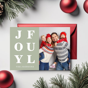 Modern Sage Green Joyful Photo Christmas Holiday Card