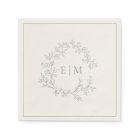 Modern Sage Green Leafy Crest Monogram Wedding