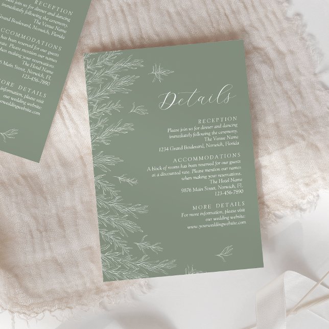 Modern Sage Green Leaves Wedding Details Enclosure Card (Creator Uploaded)