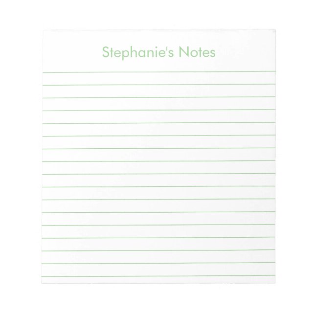 Modern Sage Green Lined Personalised Notepad (Front)