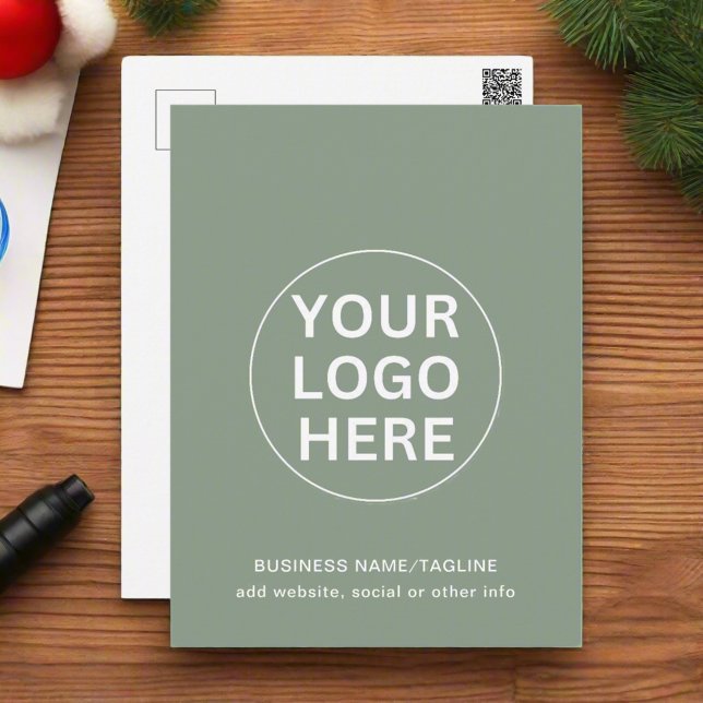 Modern Sage Green Logo l Business Holiday  Postcard (Creator Uploaded)