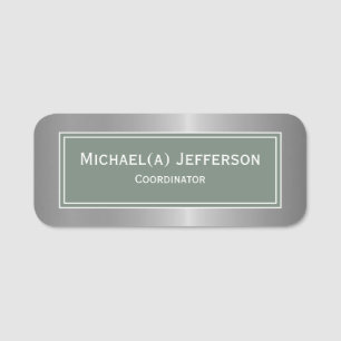 Modern Sage Green & Luxury Metallic Silver Elegant Name Tag