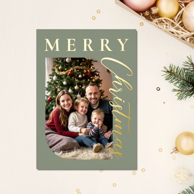 Modern Sage Green Merry Christmas Photo (Creator Uploaded)