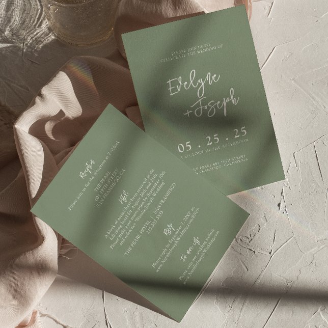 Modern Sage Green Minimal Boho All In One Wedding Invitation (Creator Uploaded)