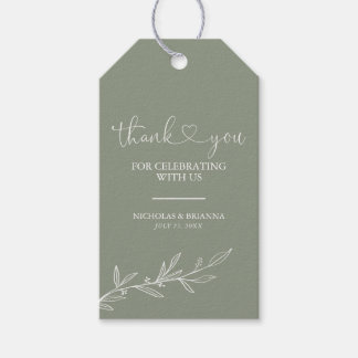 Modern Sage Green Minimal Boho Wedding Thank You Gift Tags