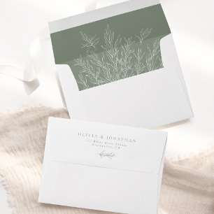 Modern Sage Green Minimal Leaves Envelope
