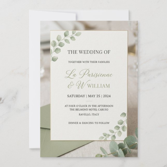 Modern Sage Green Minimal Luxury Wedding Invitatio Invitation (Front)