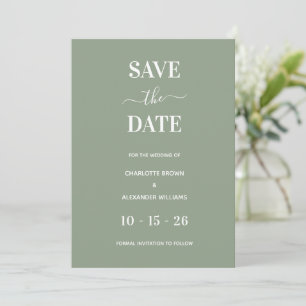 Modern Sage Green Minimal Save The Date
