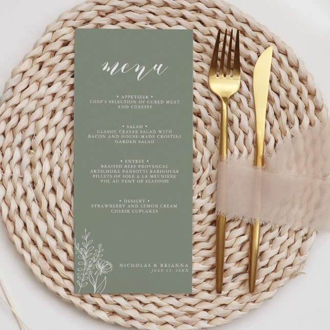 Modern Sage Green Minimalist Boho Wedding Monogram Menu (Creator Uploaded)