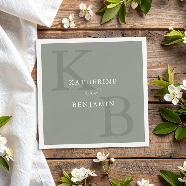 Modern Sage Green Minimalist Monogram Wedding Napkin (Creator Uploaded)