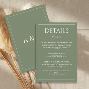 Modern sage green minimalist wedding details enclosure card