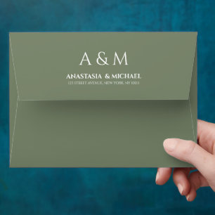 Modern sage green minimalist wedding envelope