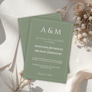 Modern sage green minimalist wedding invitation
