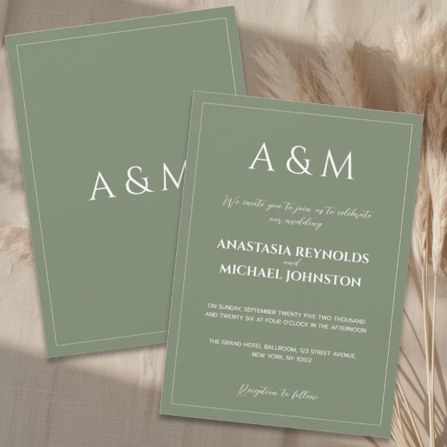 Modern sage green minimalist wedding invitation (Creator Uploaded)