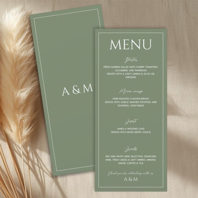 Modern sage green minimalist wedding menu (Creator Uploaded)