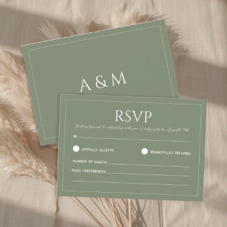 Modern sage green minimalist wedding RSVP card