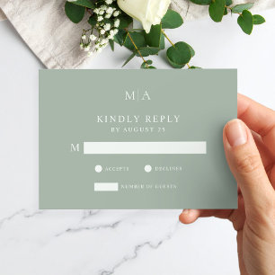 Modern Sage Green Minimalist Wedding RSVP Card